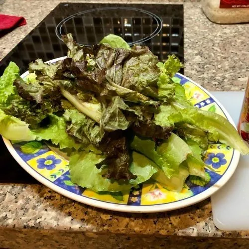 Cuci bersih sayur selada, lalu potong-potong sesuai keinginan dan tiriskan.