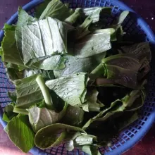 Potong-potong sawi, cuci bersih lalu tiriskan.