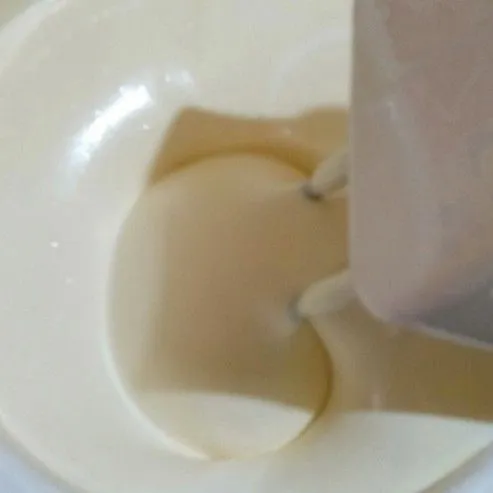 Setelah itu mixer dengan kecepatan paling tinggi hingga mengembang -+ 15 menit.
