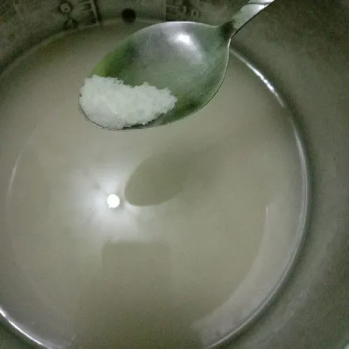 Masukan air sesuai takaran rice cooker dan beri garam.