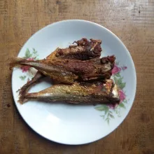 Cuci ikan asin lalu goreng hingga kering, buang duri dan kepalanya lalu suwir-suwir.