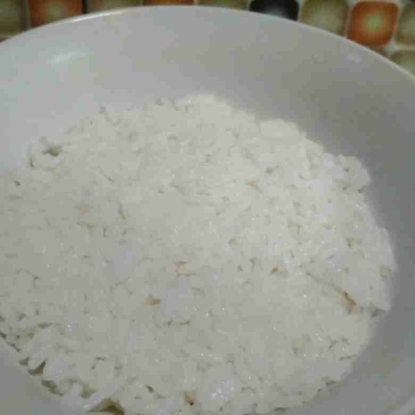 Siapkan nasi di dalam mangkuk.
