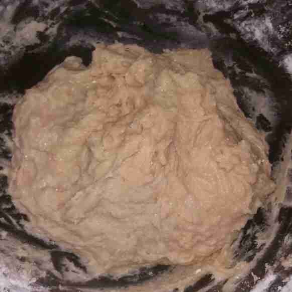 Aduk menggunakan spatula kayu hingga tercampur dengan baik, lalu tutup adonan, istirahatkan selama 60 menit.