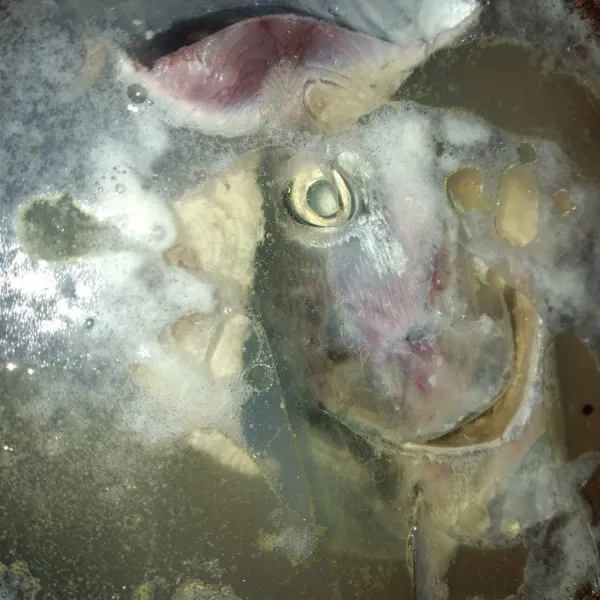Rebus ikan tongkol yang sudah dibersihkan dan dipotong-potong bersama minyak sayur