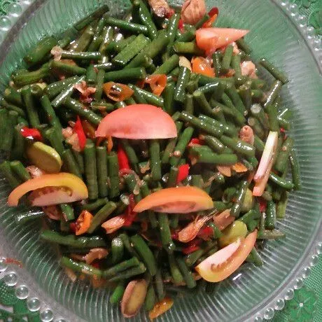 Tumis kacang panjang udang kering