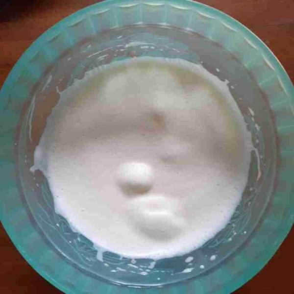 Dalam wadah, campur telur dan gula, mixer sampai putih pucat. Sisihkan.