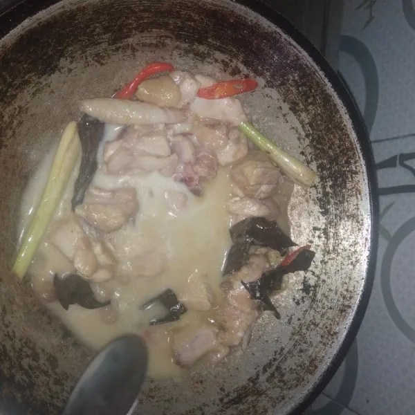 Masukkan santan kemudian masak sampai mendidih, meresap, dan susut kuah santannya.