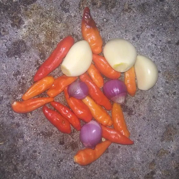 Haluskan cabai, bawang putih, bawang merah, garam, merica bubuk, dan penyedap jamur dengan ulekan atau blender.