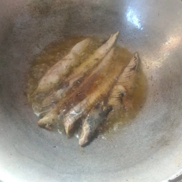 Cuci bersih ikan tongkol, kemudian goreng sebentar. Angkat dan sisihkan