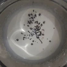 Masukkan coklat cair, aduk rata.