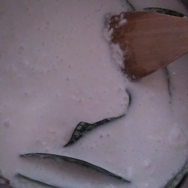 Cuci bersih beras ketan putih. Tuangkan ke dalam panci. Tambahkan 1000 ml santan cair, daun pandan, 4 lembar daun salam, dan 1/2 sdt garam. Aduk merata hingga santan meresap.