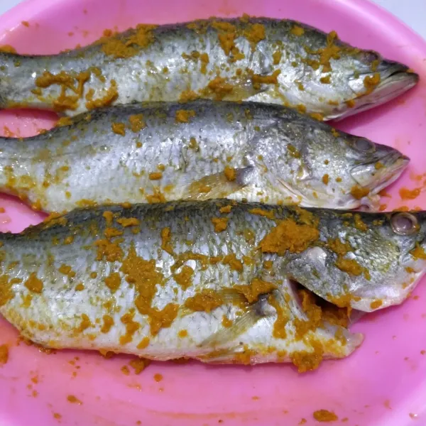 Uleg bumbu marinasi hingga halus. Balurkan pada ikan hingga rata.