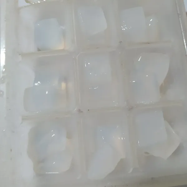 Masukkan nata de coco ke dalam cetakan es batu.