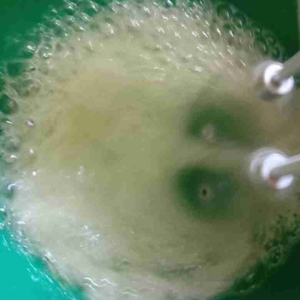 Mix putih telur sampai mengembang.