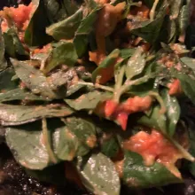 Untuk sambel, goreng cabe dan tomat. haluskan cabe, tomat, kemiri serta garam. Setelah halus, campur bumbu yang sudah diulek dengan kemangi dan masukkan minyak sis gorengan cabe dan tomat tadi, sajikan