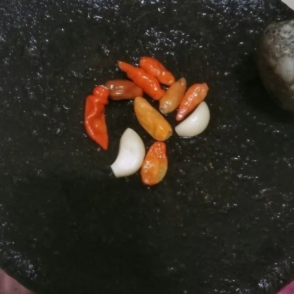 Uleg cabai rawit merah & bawang putih.