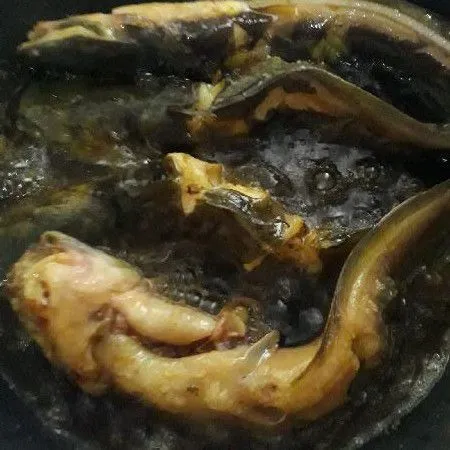 Panaskan minyak, masukan ikan lele goreng sampai matang