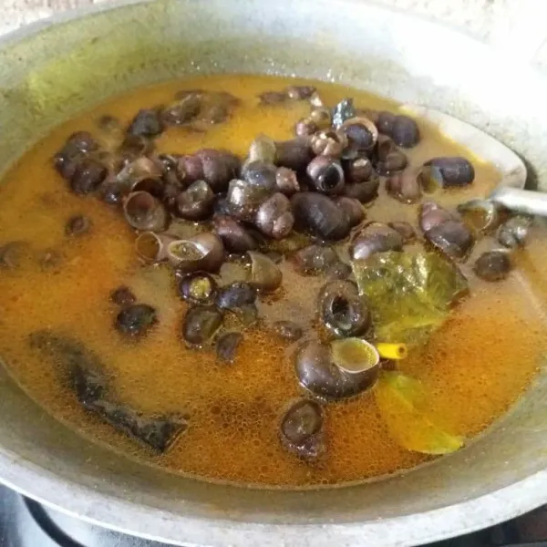 Setelah bumbu harum, masukkant tutut dan beri 100 ml air, tunggu sampai mendidih, setelah mendidih, angkat lalu sajikan.