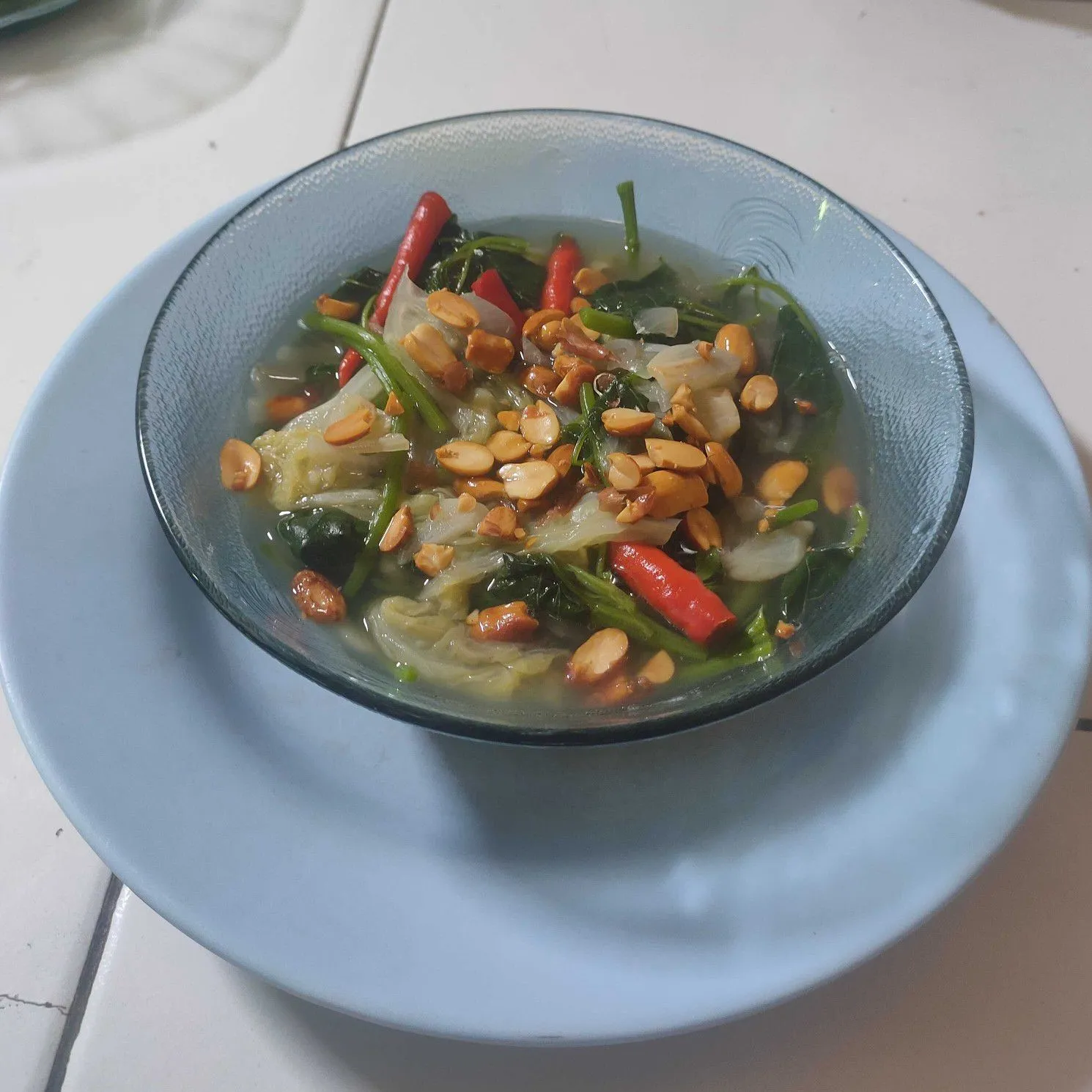 Tumis Bayam Sawi Putih Tabur Kacang