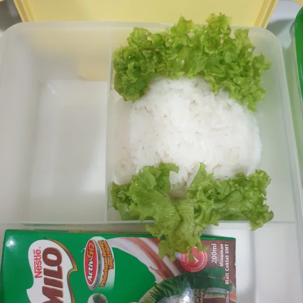Tata nasi di dalam Lunch box.
