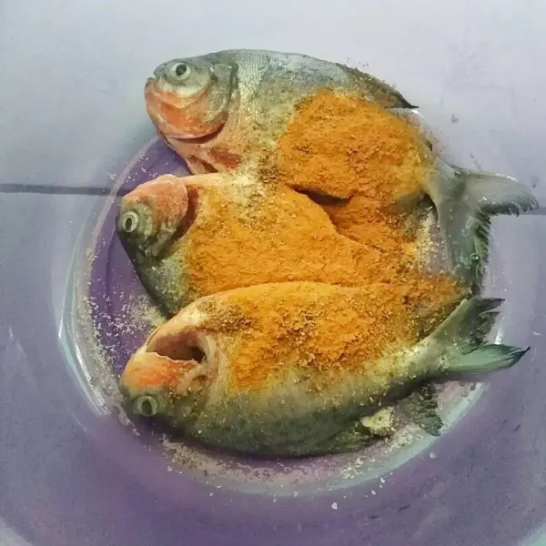 Setelah ikan dilumuri jeruk nipis, kemudian tambahkan bumbu halus.
