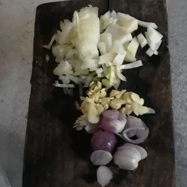 Iris bawang bombai,bawang putih dan bawang merah.