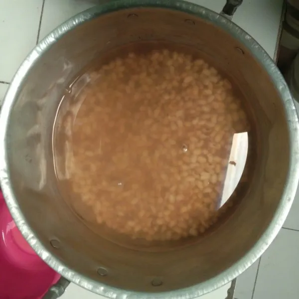 Rendam kedelai 3-4 jam dengan mengunnakan air sampai kacang kedelai mngembang dan gampang di hancurkan.