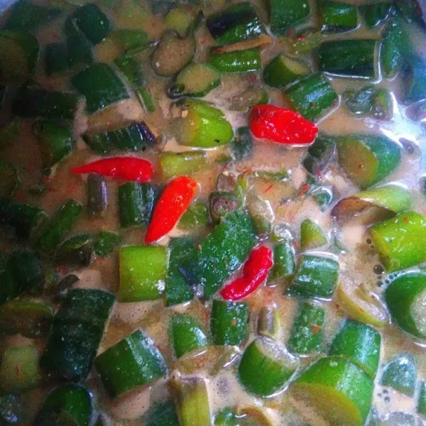 Masukkan bumbu dan santan. Masak hingga matang