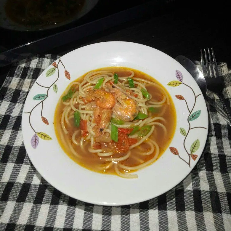 Spaghetti Seblak Seafood #JagoMasakMinggu5Periode3