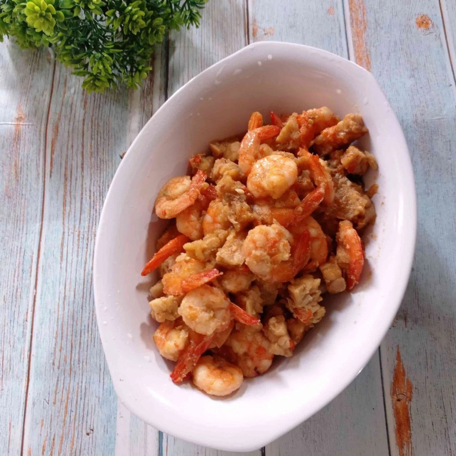 Udang Masak Tempe Saus Tiram Pedas