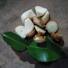 Siapkan bumbu, haluskan bawang putih, kencur, dan cabe rawit.