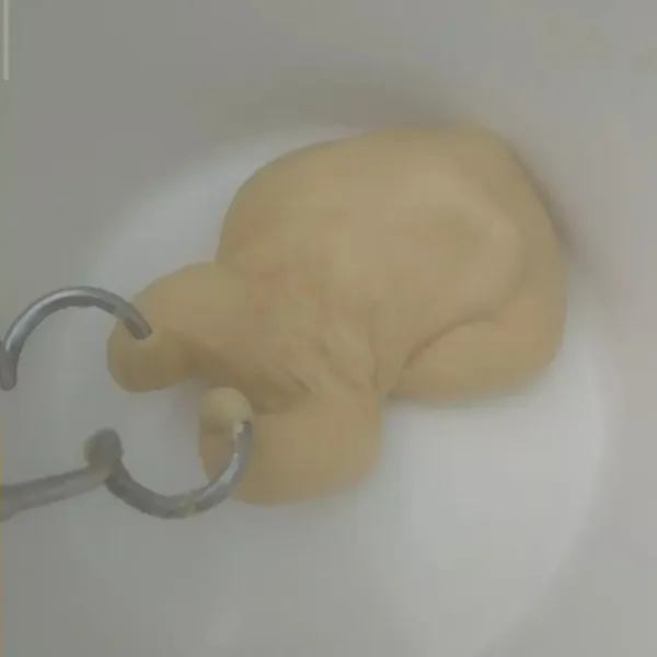Campur semua bahan kering, aduk rata. Masukkan telur dan susu. Uleni hingga tidak ada yang menempel di wadah. Lalu masukkan mentega, uleni hingga kalis elastis.