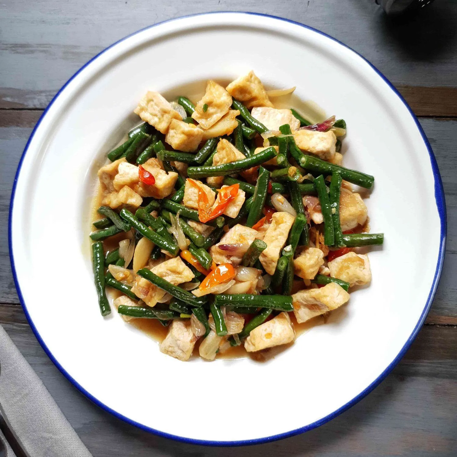 Tumis Kacang Panjang Tahu Ebi