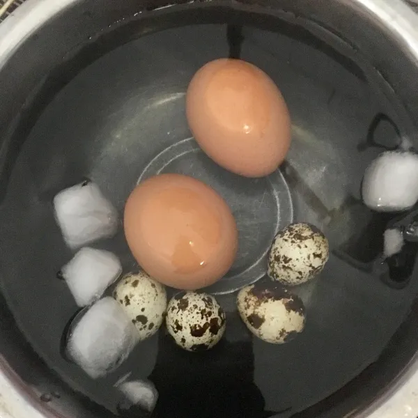 Masukan telur kedalam rendaman air es.