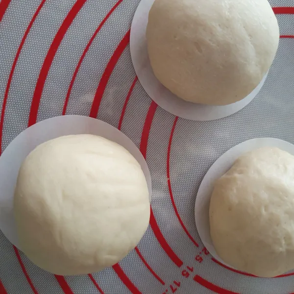 Tutup kembali, bulatkan. Letakkan di atas alas kertas bakpao.