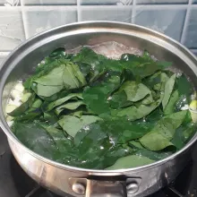 Masukkan daun katu lalu masak hingga daun katu lunak. Tambahkan garam, kaldu jamur dan lada bubuk. Aduk rata, cek rasa lalu matikan api.