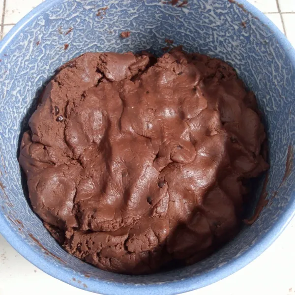 Masukkan tepung terigu,tepung maizena,coklat bubuk,vanili dan baking powder. Uleni sampai tercampur rata dan kalis (tidak lengket ditangan).
