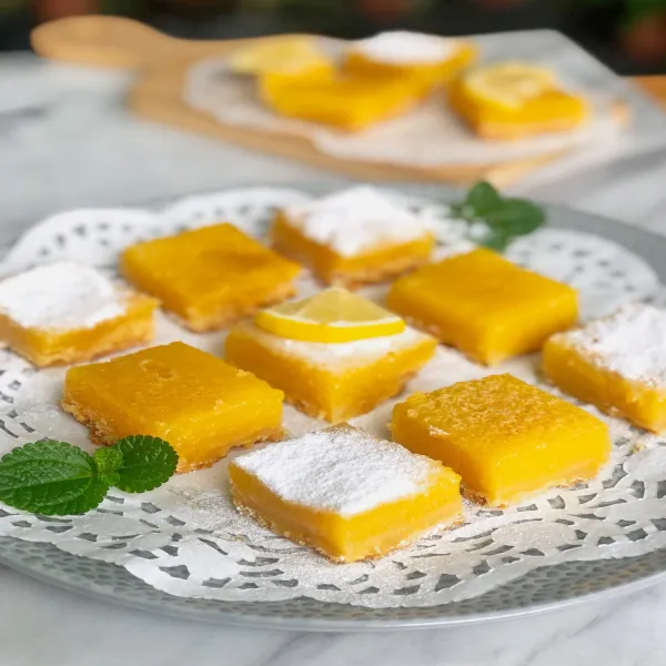 Keluarkan Lemon bars dari loyang, beri taburan gula halus dan potong kotak-kotak kecil.  Tahan hingga 5-6 hari jika disimpan dengan baik di chiller ya.