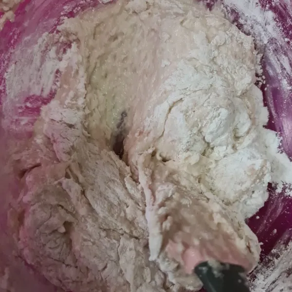 Campur menggunakan spatula hingga adonan tercampur rata.
