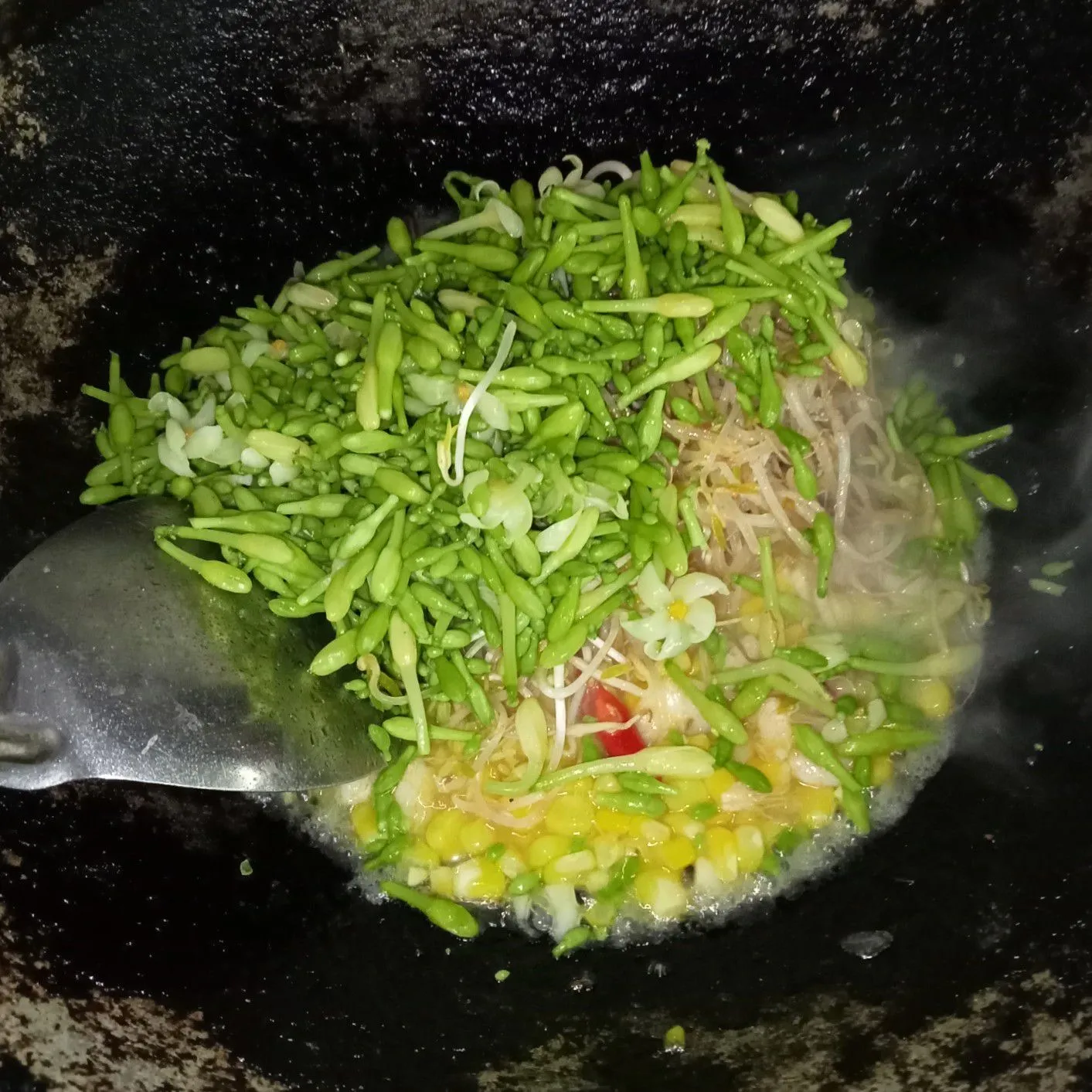 Step 7 Tumis Bunga Pepaya Jagung Tauge