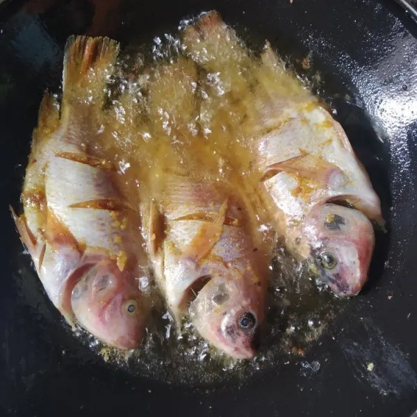 Goreng ikan dengan minyak hingga matang dan garing.