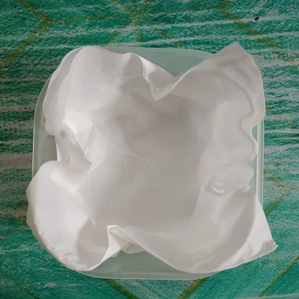 Siapkan wadah dan lapisi dengan 2 lembar tisu.