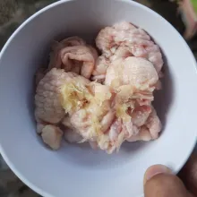 Campur kulit ayam dan bawang putih.