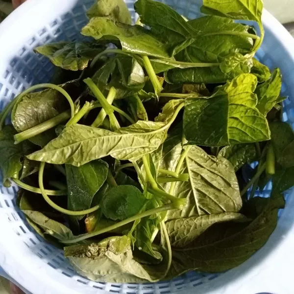 Potong dan cuci bersih bayam.