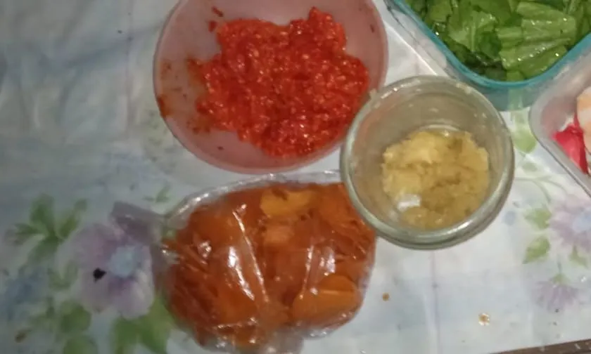 Uleg / blender Bawang putih bersamaan dengan Kencur tadi sampai halus .