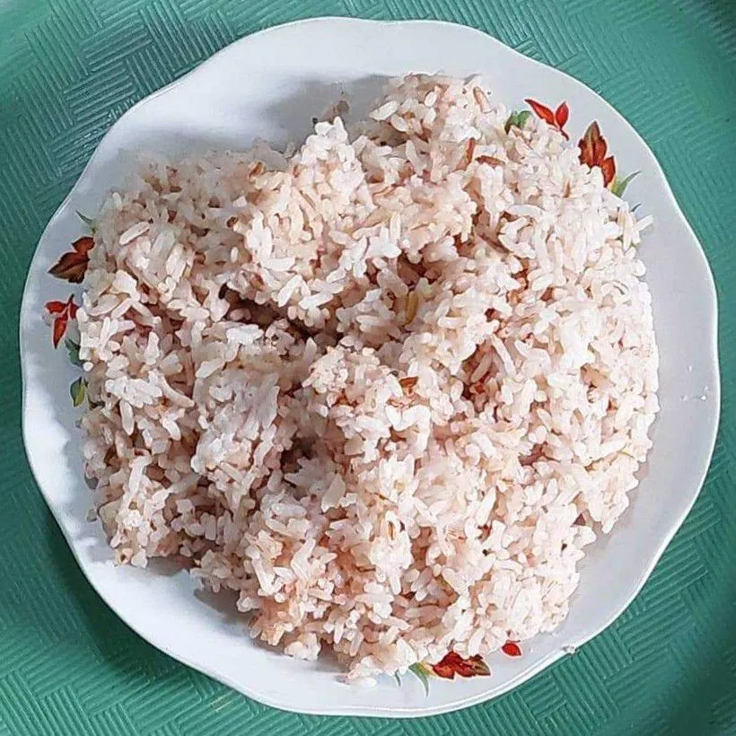 Step 1 Nasi Merah Goreng Petai