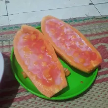 Masukan ke dalam buah pepaya yang sudah disiapkan masukan isi pepaya lalu dinginkan