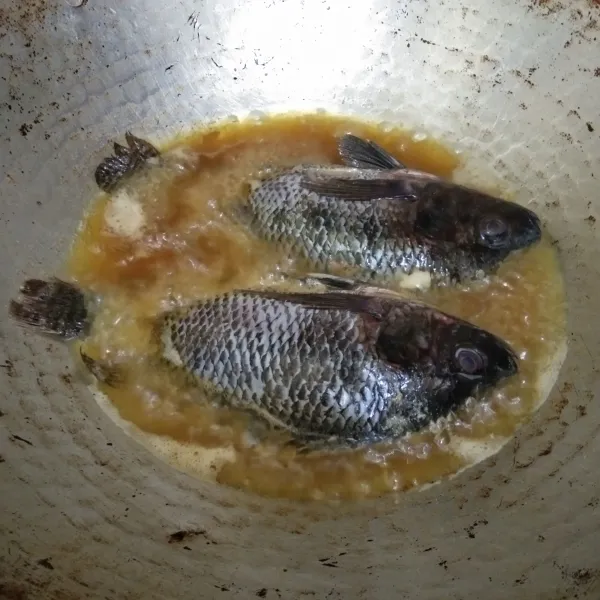 Goreng ikan nila hingga matang, lalu tiriskan.