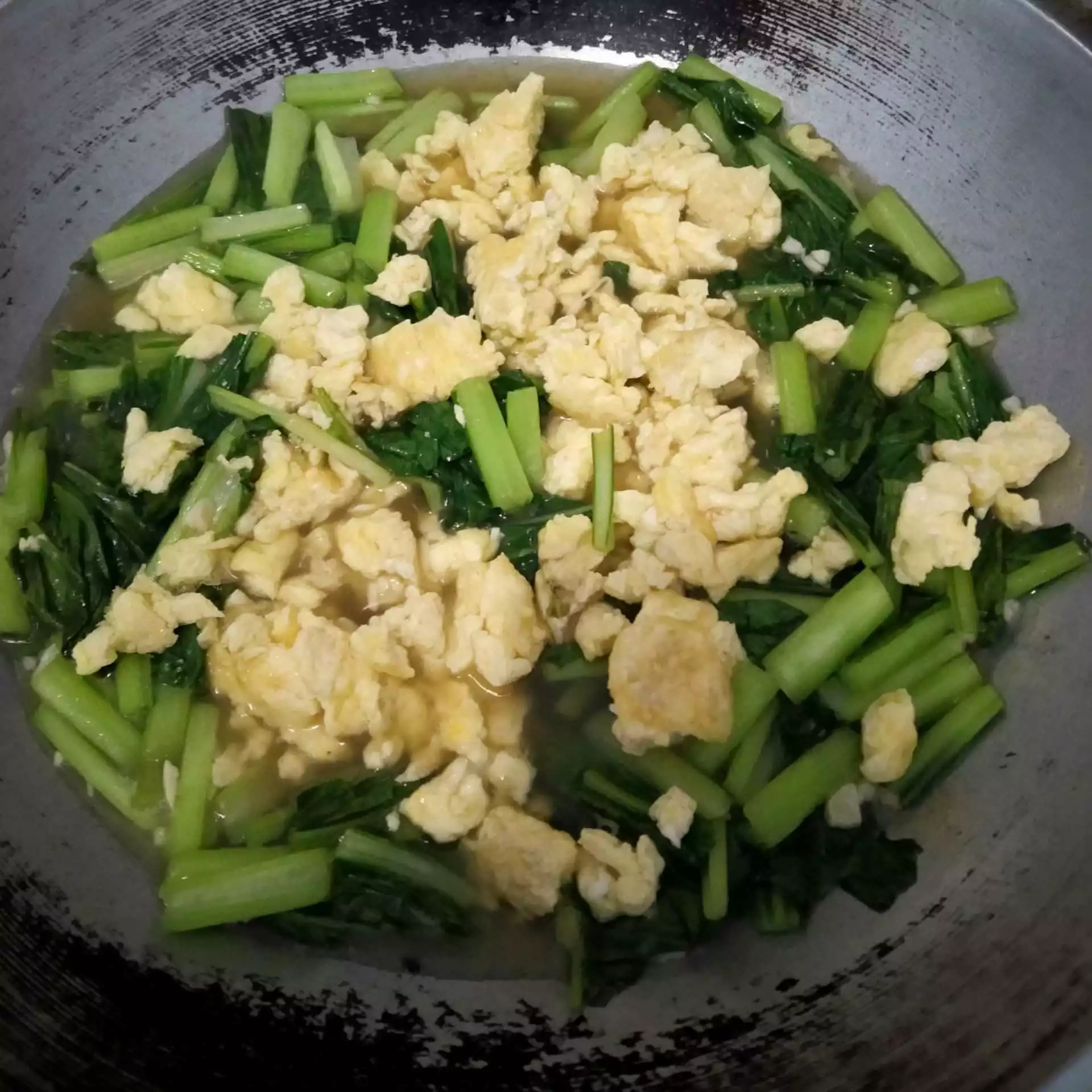 Step 7 Cah sawi hijau telur.