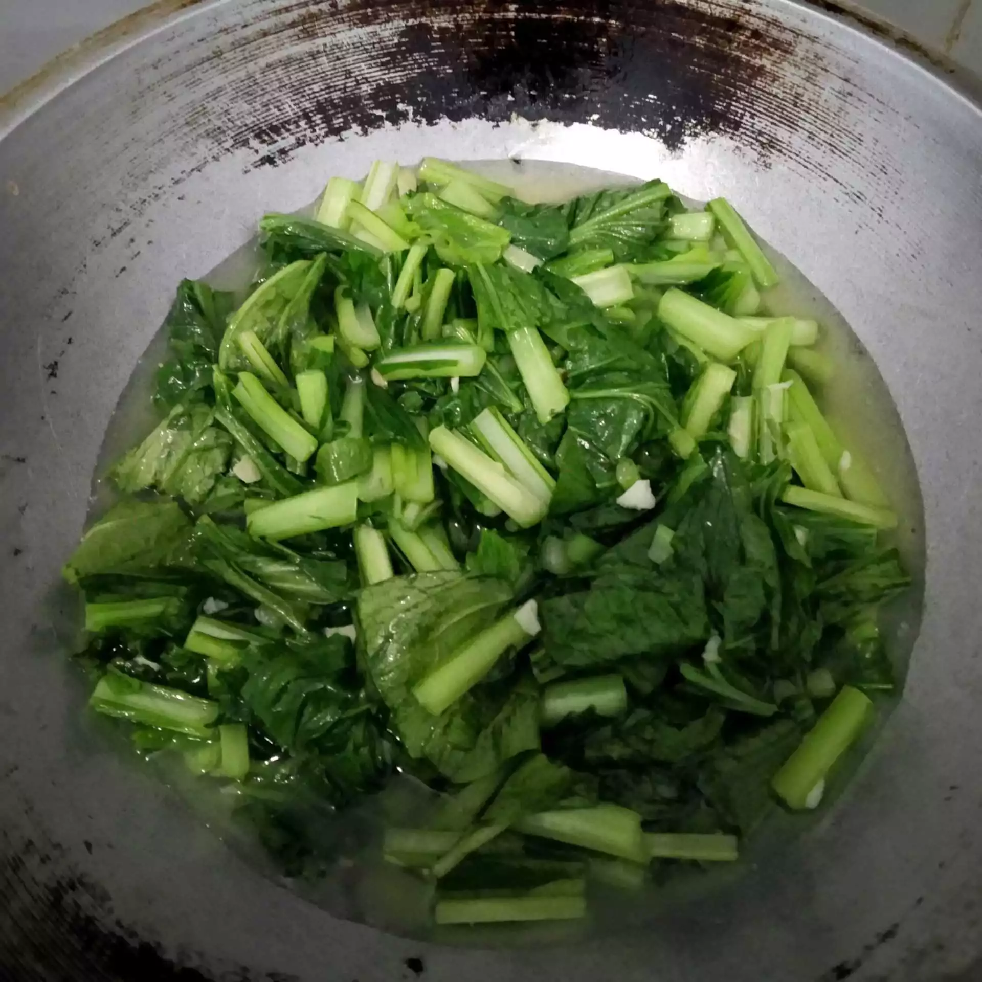 Step 6 Cah sawi hijau telur.